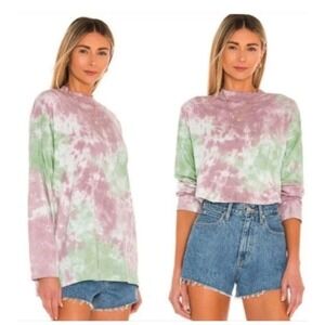 We The Free Free People Be Free Tie Dye Tee Sz S Purple Green Mock Neck Tie-dye
